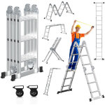 Tolletour 7 in 1 echelle pliante articul�e 4x3 marches, echafaudage multifonction, ecarteur de mur, escabeau, ...