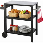 Tolletour desserte ext�rieure � roulettes � 3 �tag�res, chariot de barbecue mobile avec support porte ...