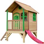 Tom maison enfant avec toboggan rouge aire de jeux pour l'extrieur en marron & vert maisonnette / cabane ...