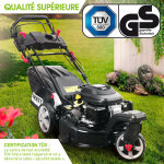 Tondeuse thermique autotracte 3 roues 360 53cm trike estart 224cc dem. lectrique 60 l acier propulsion ...