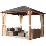 Toolport - tonnelle de jardin 3x3 m design en optique bois toit en acier 4 parois latérales, champagne ... Toolport - tonnelle de jardin 3x3 m design en optique bois toit en acier 4 parois latérales, champagne ...