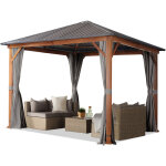 Toolport - tonnelle de jardin 3x3 m design en optique bois toit en acier 4 parois lat�rales, gris