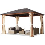 Tonnelle de jardin 3x4 m design en optique bois toit en acier 4 parois latérales, champagne Tonnelle de jardin 3x4 m design en optique bois toit en acier 4 parois latérales, champagne