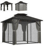 Tonnelle de jardin - outsunny - toit rigide - rideaux et moustiquaire - aluminium et acier - 3x3m - gris ...