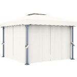 Tonnelle avec rideau 3x3 m blanc crème aluminium Tonnelle avec rideau 3x3 m blanc crème aluminium