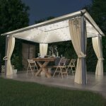 Vidaxl - tonnelle avec rideau et lumires led 4x3 m crme aluminium