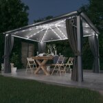 Tonnelle avec rideau et lumi�res led, tente de r�ception, pergola de jardin 4x3 m anthracite aluminium ...