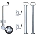 Roue cric de remorque 60 mm 2 tubes de support 2 pinces fendues Roue cric de remorque 60 mm 2 tubes de support 2 pinces fendues