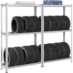 Tagères à pneus à 2 niveaux 2 pcs acier et bois d'ingénierie Tagères à pneus à 2 niveaux 2 pcs acier et bois d'ingénierie