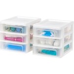 Tour de rangement plastique, 3 petits tiroirs, lot de 2, blanc, ouverture facile, format b6, meuble, ...