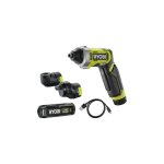 Ryobi - tournevis 4v usb lithium - 1 batterie 2, 0ah - coffret 10 embouts - mandrin d�port� - renvoi ...