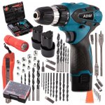 Tournevis sans fil adm 12 v, deux batteries et forets, ensemble de 77 el