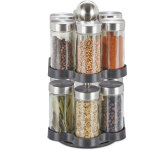Tourniquet � �pices, 12 pots, �tag�re rotative � 360�, inox, verre, hxd 25, 5 x 14 cm, carrousel, argent ...