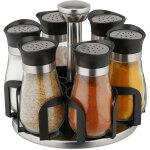 Tourniquet � �pices, avec 6 pots, �tag�re rotative � 360�, inox, verre, hxd 16 x 17 cm, carrousel, argent ...