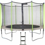 Trampoline de jardin 365 cm + filet de s�curit� + �chelle jumpi taupe / vert 360. trampoline certifi� ...