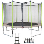 Trampoline de jardin 365 cm + filet de sécurité + échelle + kit d'ancrage jumpi taupe / vert 360 - kangui ... Trampoline de jardin 365 cm + filet de sécurité + échelle + kit d'ancrage jumpi taupe / vert 360 - kangui ...