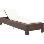 Transat de jardin bain de soleil chaises longue avec coussin marron r�sine tress�e vidaxl