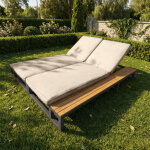 Transat double avec dossier r�glable en 4 positions + �tag�res, coussins �pais en tissu d�perlant, structure ...