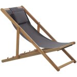 Transat de plage chaise chilienne pliante en bois d'acacia et textile gris avec appui - t�te design r�sistant ...