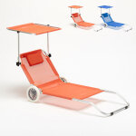 Transat de plage pliant en aluminium avec roues et pare soleil banana - orange