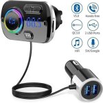 Transmetteur fm bluetooth 5. 0 adaptateur radio sans fil kit de voiture mains libres, qc3. 0 et lumi�re ...