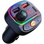 Transmetteur fm avec lumire d'ambiance + rduction du bruit, adaptateur de voiture, port usb & type ...