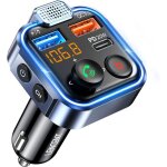Transmetteur fm voiture, allume cigare bluetooth 5. 3 metteur radio, chargeur rapide pd 20w type c + ...