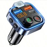 Transmetteur fm voiture, allume cigare bluetooth 5. 3 �metteur radio, chargeur rapide pd 20w type c + ...
