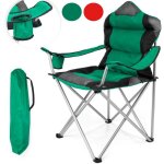 Chaise de camping pliante vert jusqu'� 150 kg chaise de p�che, avec accoudoirs et porte - gobelets - ...