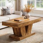 Tribesigns table basse rectangulaire, brun rustique, 120 x 60 x 51 cm, bois mid - century avec pied sculptural ...