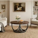 Tribesigns table basse ronde avec 2 niveaux, table de cocktail ronde en bois de 80 cm avec �tag�re de ...