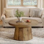 Tribesigns table basse ronde, 80 cm, table centrale circulaire moderne avec base en tambour cannel� et ...