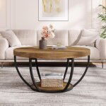 Tribesigns table basse ronde, table basse industrielle � 2 niveaux avec �tag�res de rangement, accent ...