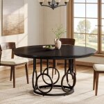 Tribesigns table de salle � manger ronde de 119, 4 cm, table de cuisine en bois avec base en m�tal robuste ...