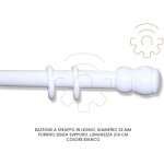 Capaldo - tringle a rideau coulissante en bois blanc 35 mm longueur 210 cm sans supports