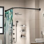 Tringle � rideau de douche d'angle, r�glable en acier inoxydable, en forme de l, adapt�e aux baignoires, ...