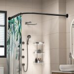 Tringle � rideau de douche d'angle, r�glable en acier inoxydable, en forme de l, adapt�e aux baignoires, ...