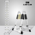 Swanew echelle tlescopique alu argent echelle pliante 2. 5m + 2. 5m a echelle  cadre avec barre d'appui ...