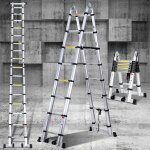 Swanew echelle tlescopique alu noir chelle pliante 2. 5m + 2. 5m a chelle  cadre avec barre d'appui ...