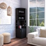 Tuhome concept - meuble bar d'angle kava beijing, avec casiers � vin 180, 6cm l x 46, 9cm h x 46, 9cm ...