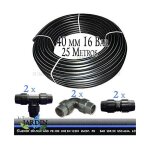 Tuyau polythylne alimentaire 40mm 16 bar 25m pe100 hd, bande bleu, tuyau d'eau potable + 2 coudes, ...