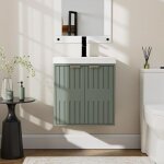 Uev meuble de salle de bain suspendu avec vasque - armoire sous - lavabo 2 portes finition bois - gain ...