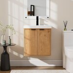 Uev meuble de salle de bain suspendu avec vasque - armoire sous - lavabo 2 portes finition bois - gain ...