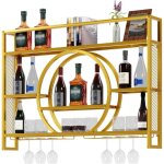 Uev porte - verre  vin en mtal 120cm, porte bouteille mural industriel, casier  vin, avec lumire ...