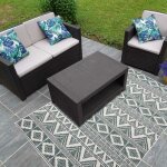 Unamourdetapis - tapis extrieur, kilim reversible lyn2 bg reversible 120x170 vert et crme