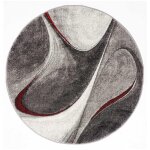 Tapis rond tiss� �200cm rouge et gris motif g�om�trique pour salon madila r