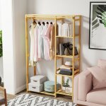 Unho - penderie  vtement - porte manteau en bambou - armoire de rangement avec rideau pour maison chambre ...