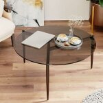 Unho - table basse de salon ronde - meuble salon en verre trempé table basse design moderne pour bureau ... Unho - table basse de salon ronde - meuble salon en verre trempé table basse design moderne pour bureau ...