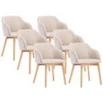 Vente - unique - lot de 6 chaises avec accoudoirs en tissu et bois d'hva - beige - jelisa
