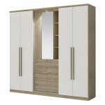Vente - unique - armoire isak ii - 4 portes - miroir et tiroirs - l240 cm - ch�ne et ivoire
